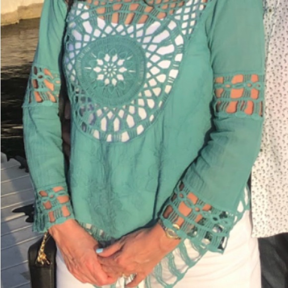 VENUS Teal Crochet Blouse - Picture 2 of 3